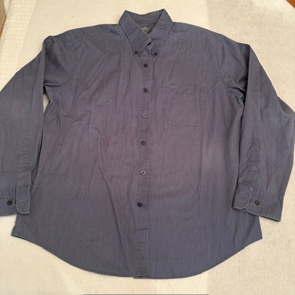 Dockers Blue Button Down Shirt Mens XL 17 17.5 Denim No Wrinkle Stain Defender